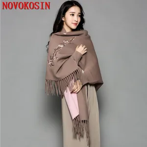 Женская вязаная накидка с длинным рукавом, винтажный Свободный кардиган с вышивкой цветов сливы, 17 уличная одежда, зима 2020