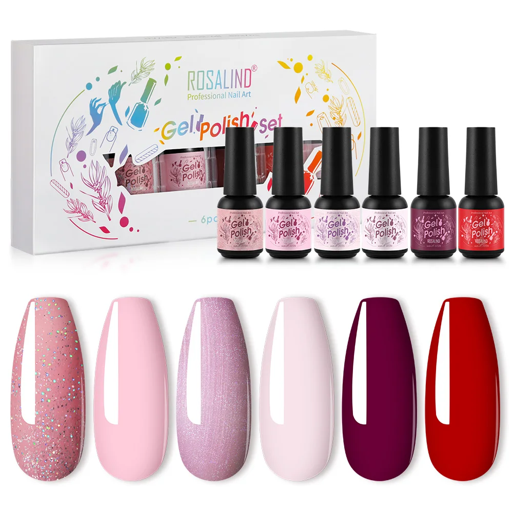 

ROSALIND 6/12PCS Set Nail Polish Gel Soak Off UV Gel Bright Nail Art Design Vernis Semi Permanent Matt Top Coat Lacquer Kit New