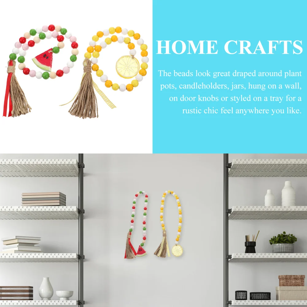 

2pcs Wood Bead with Tassel and Fruit Pendant Creative Hanging Bead String