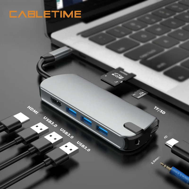 CABLETIME Type C Hub к USB 3 0 HDMI 4K Multi HUB аудио PD Data адаптер для ноутбука Macbook ASUS Hp Acer N330|USB-хабы| |
