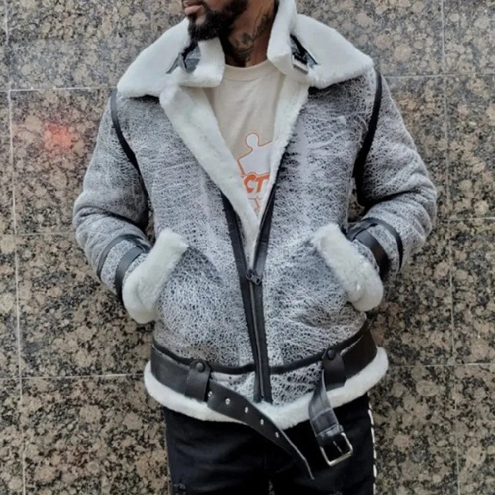 

2021 Autumn Winter New Leather Jacket Solid Color Fashion Casual Plus Velvet Thicken Warm Zipper Belt Buckle PU Mens Jacket