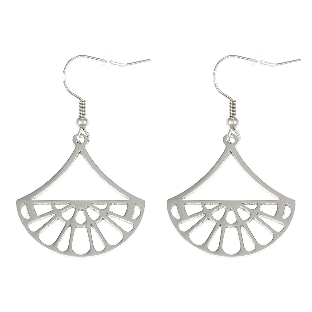 hollow earrings Cremo Stainless Steel Geometric Fan Pendant Earrings for Women Georgette Drop Hanging Earrings Leather Dangle Earrings Jewelry - Metal Color: hollow earrings