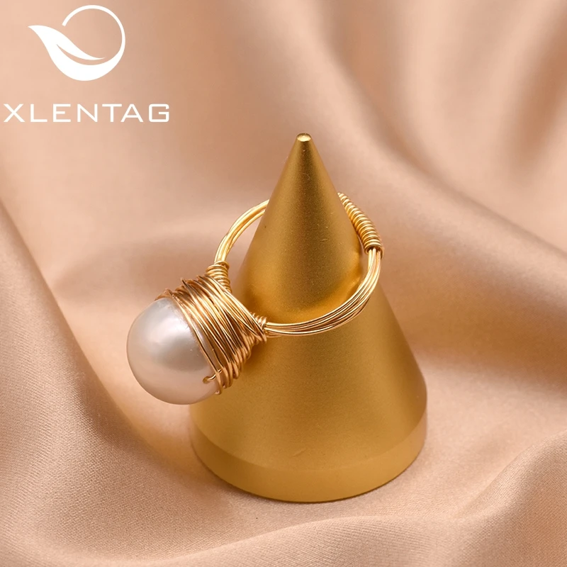 XlentAg Настоящее пресноводное белое жемчужное модное кольцо для девочек женские