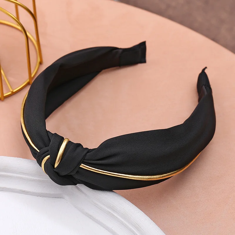 

Fashion Solid Color Hair Bands For Women Cross Knot Wide Gold Side Headband Girl Make Up Hairband FG064