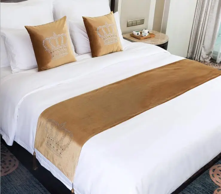 Корона дизайнерские покрывала 45 см ширина кровать бегун роскошное покрывало