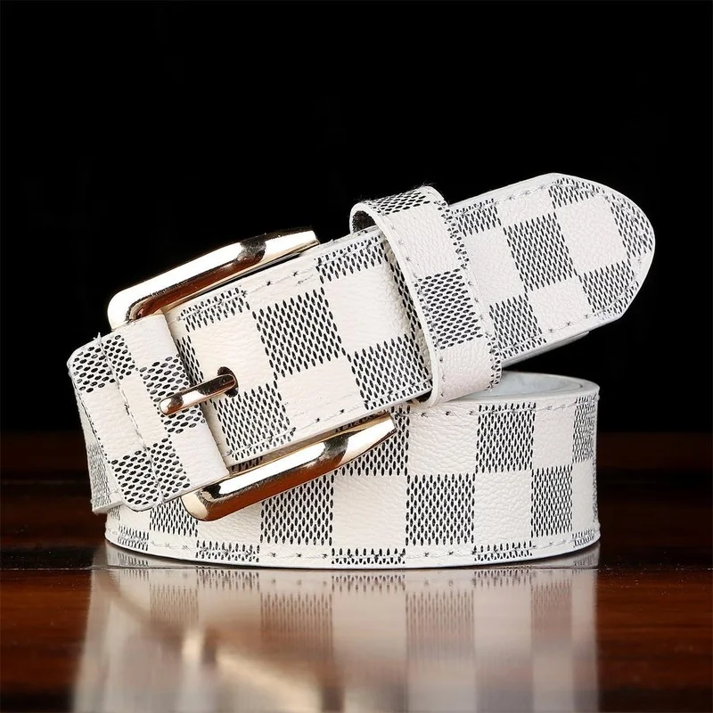 

New Men's Belt Plaid Buckle Imitation Leather Youth Belts Men's Fashion Casual Pants Belt for Men Waistband for Jeans cinturon