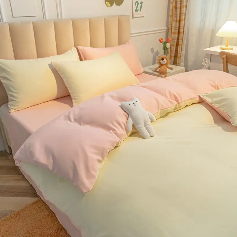 Простое однотонное одеяло комплекты постельного белья с эффектом потертости 4