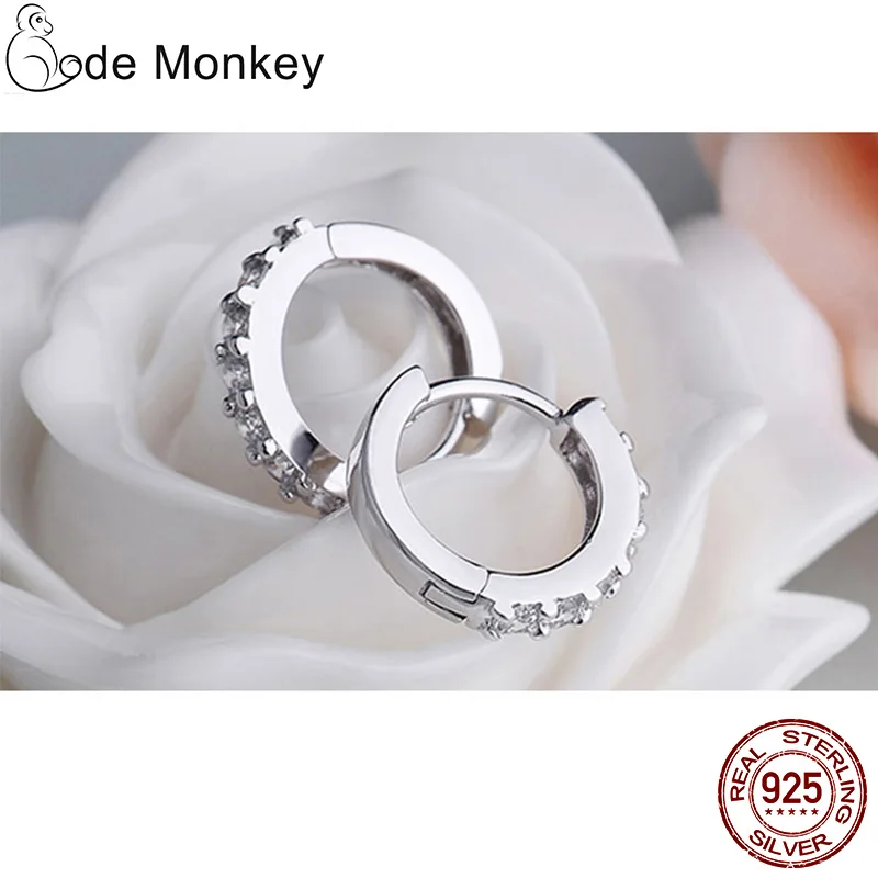 CodeMonkey,, настоящее 925 пробы, серебряные, Кристальные, круглые серьги для женщин, изготовление ювелирных изделий, подарок на свадьбу, вечеринку, помолвку, E024