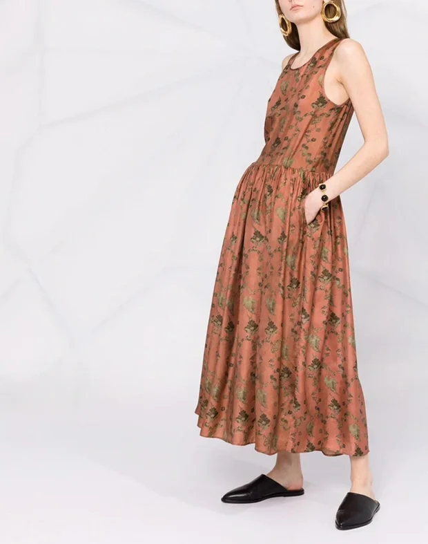 

Viscose 2021 Autumn Orange Floral Vest Dress Long Dresses for Women