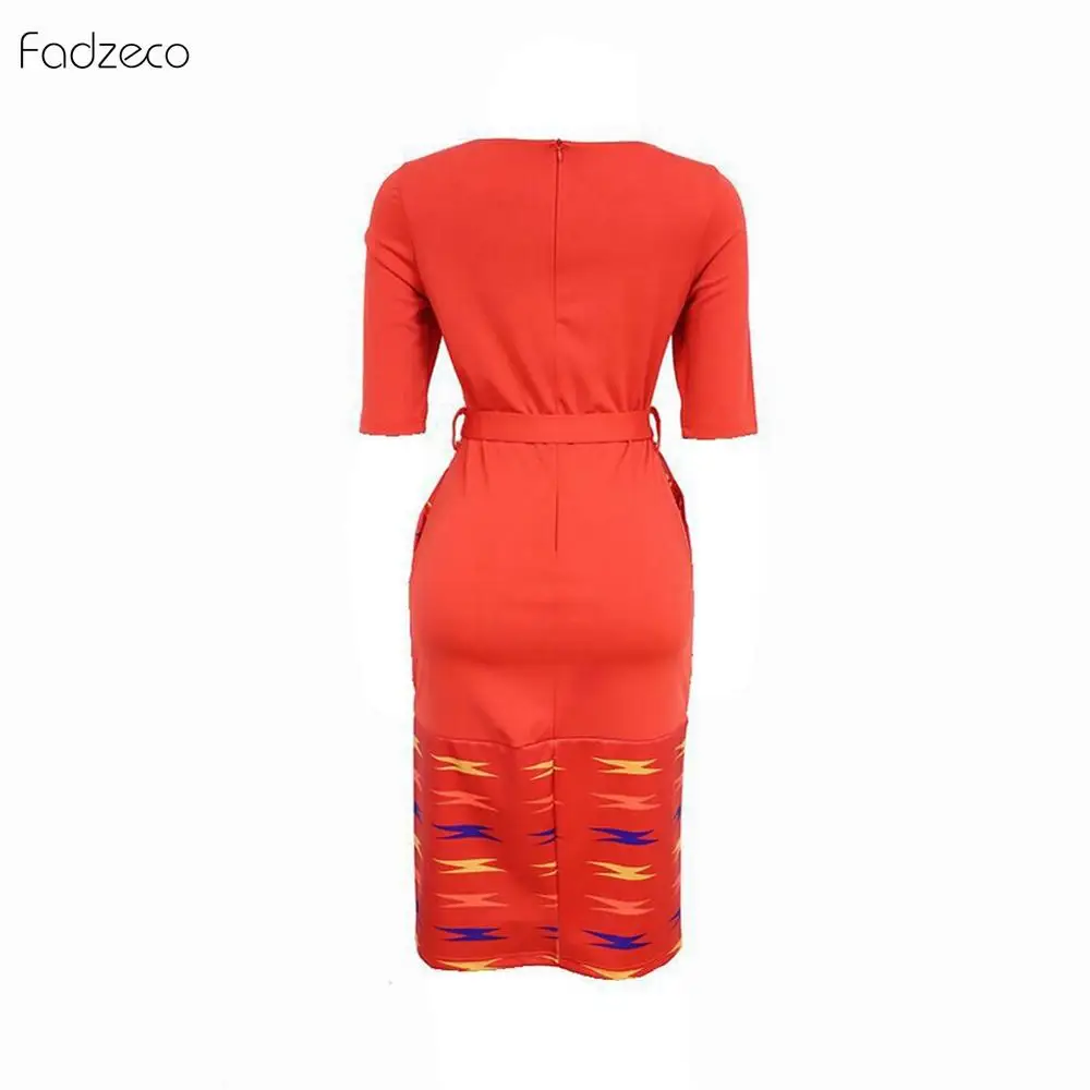 Fadeco African Dresses For Women Gonws Wax Fabric Red Sexy Banquet Bodycon Round Collar Short Sleeve Ankara Tops Outfits Summer |