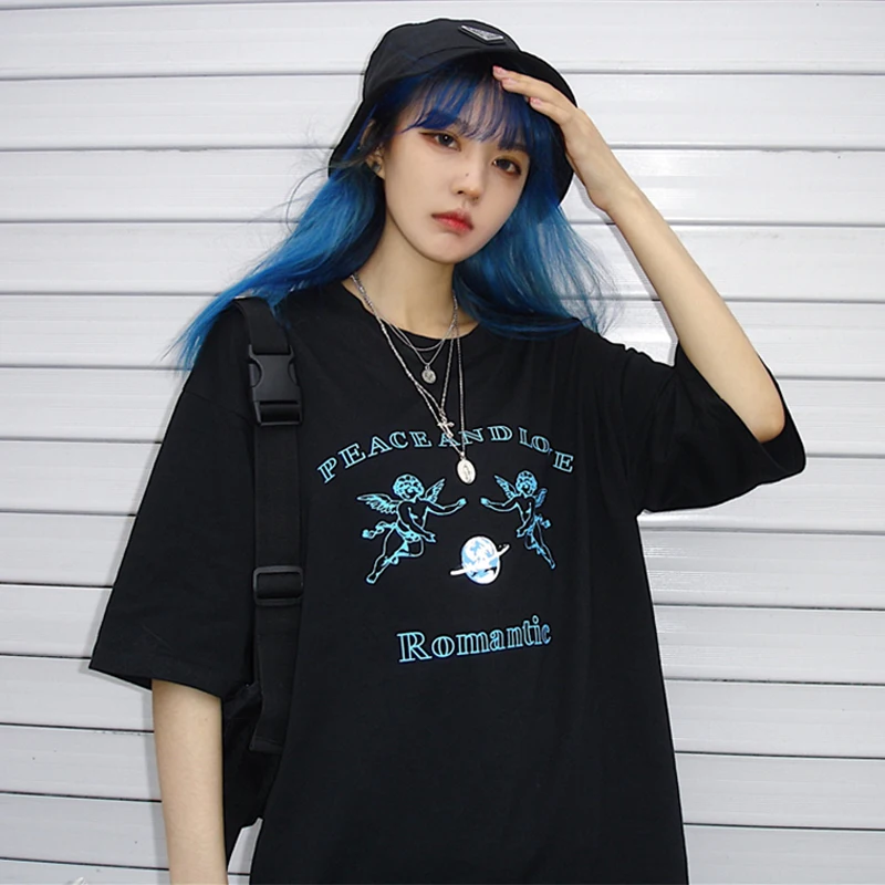 Женская футболка с принтом ангела летняя мода 2020 Повседневная Свободная одежда