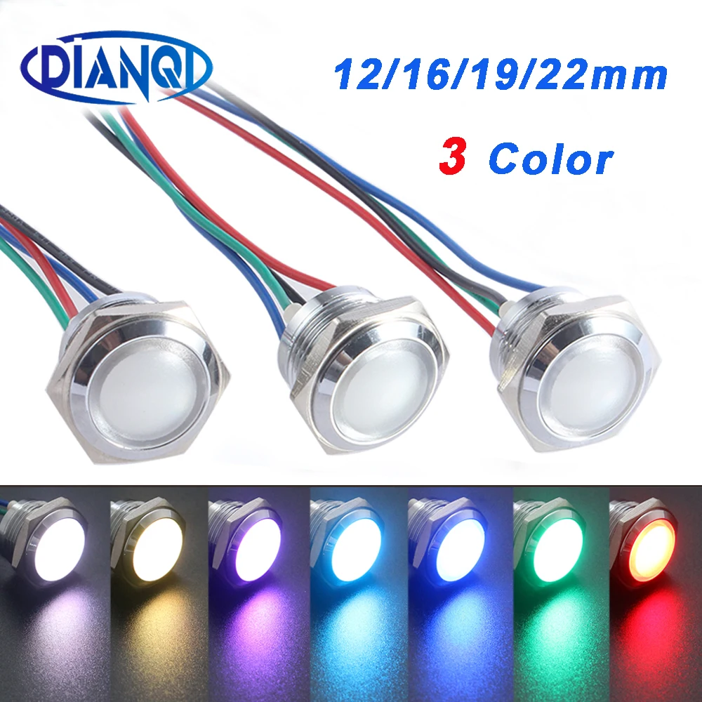 1 шт. 3V6V12V24V110V220V 12/16/19/22 мм Водонепроницаемый металлическая сферическая Круглый