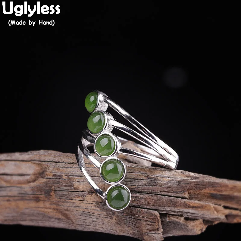 

Uglyless Exaggerated Wide Designer Agate Jade Rings Women Party Dress Open Rings 925 Silver Hollow Fine Jewelry Gemstones R844