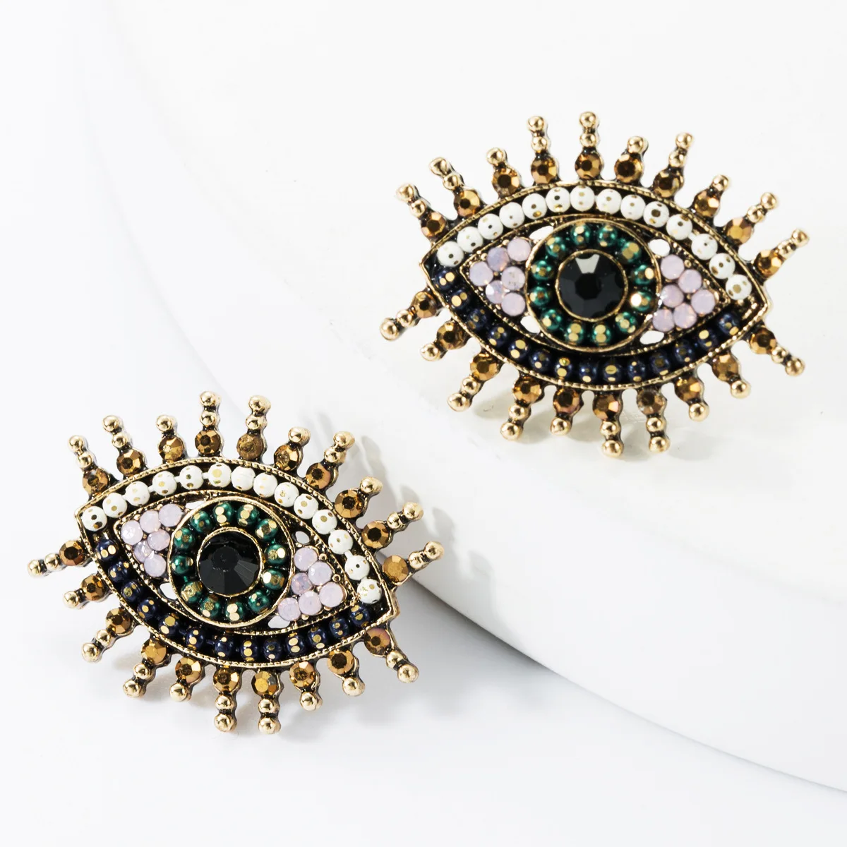 

Arrival Fashion Gold Evil Eye Stud Women Vintage Crystal Statement Earrings Jewelry Best Birthday New Year Gift Big Drop