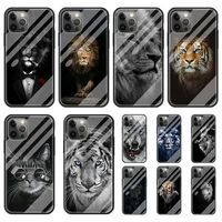 phone case for iphone 11 pro xr x xs shell for iphone 12 pro max 13 7 8 plus se 2020 glass back cover wolf lion animal