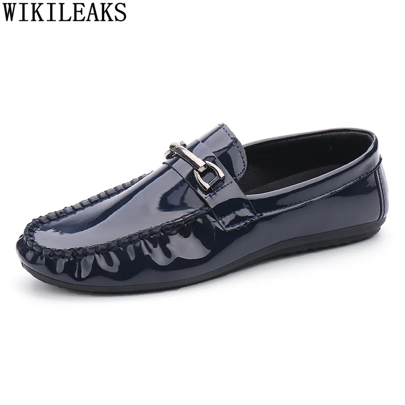 

Italian Slip on Shoes Man Luxury Brand Blue Patent Leather Casual Shoes Men Designer Men Loafers Shoes Zapatillas Hombre Scarpe