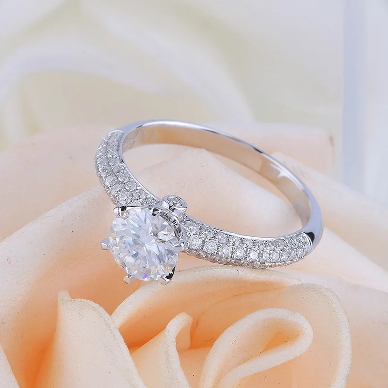 Женское Обручальное Кольцо Moissanite цельное кольцо из белого золота 18 К 14 к с тремя