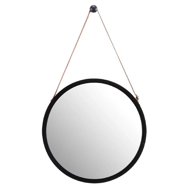 

Подвесное круглое настенное зеркало в ванной и спальне-прочная бамбуковая рамка и регулируемый кожаный ремешок (черный, 15 дюймов)