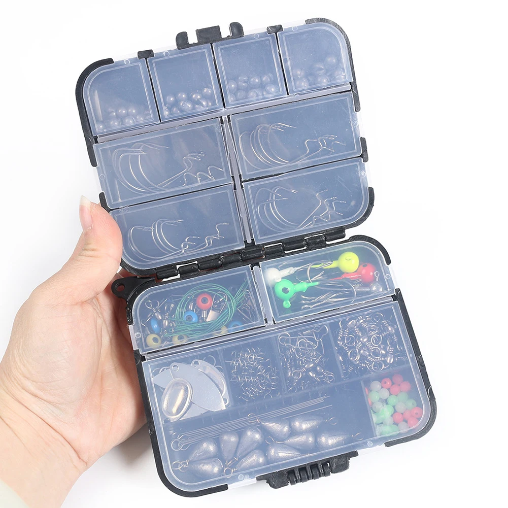 

246pcs/Box Fishing Tackles Box Snap Swivel Hooks Sinker Weight Anti Tangle Sleeves Fishing Accessories Kit