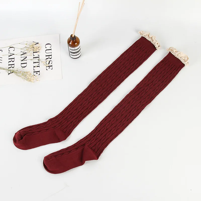 Осенние длинные носки женские теплые носки женские Kawaii модные повседневные Хлопковые гольфы выше колена кружевные носки для девочек женские чулки