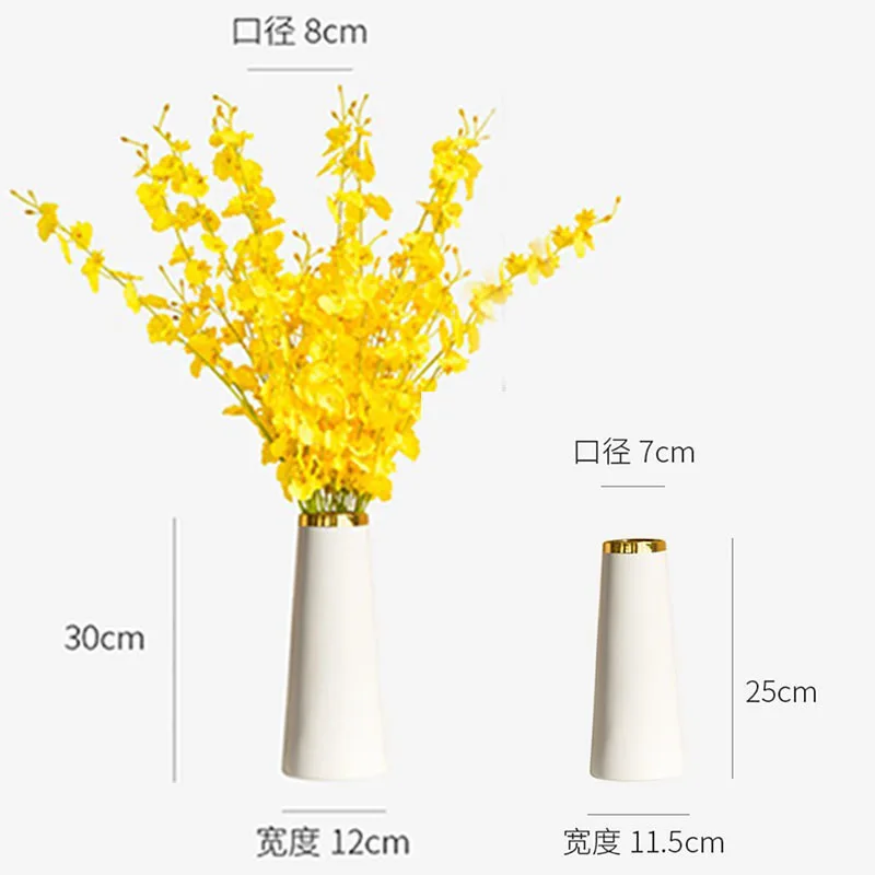 

Matt White Porcelain Ceramic Vase Golden Stroke Flower Arrangement Ornaments Desktop Decoration Floral Simple Vases Home Decor