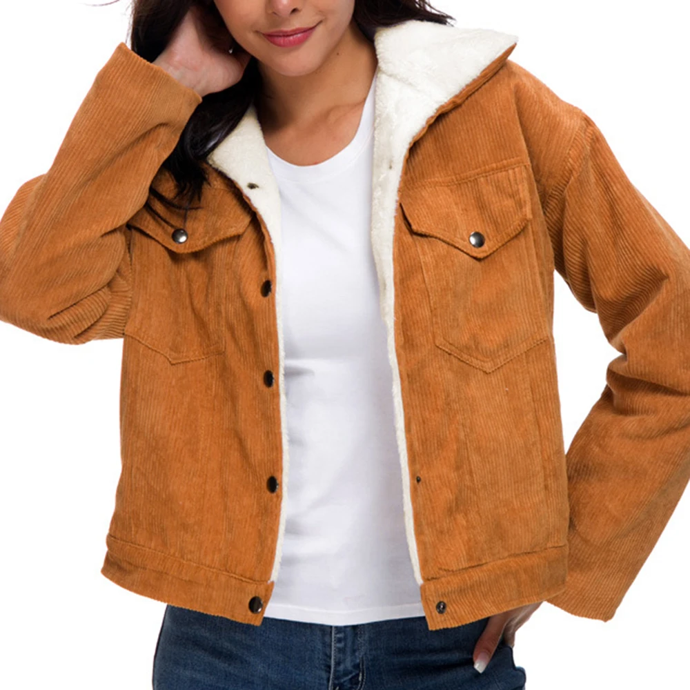 Зимние женские парки ретро вельвет овечья шерсть флисовая подкладка утолщенная