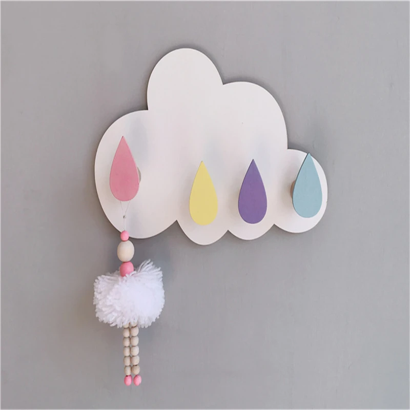

Drops Cloud Rack Hook Creative Hat Clothes Wall Door Hanging DIY Wood Home Room decoration INS props Kids Christmas Gift