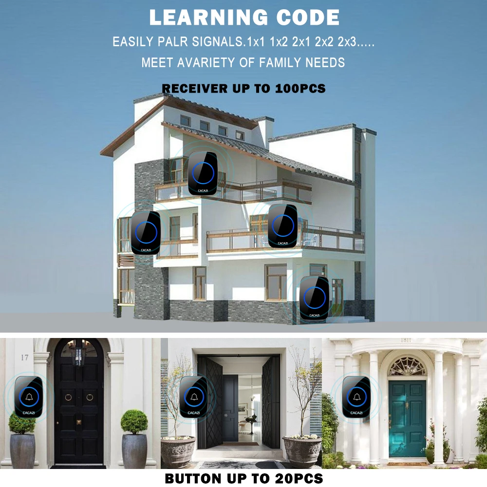 Умный дверной звонок беспроводной водонепроницаемый диапазон 300 м домашний