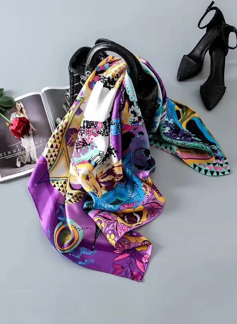 Женский шарф из 100% шелка яркая шелковая шаль квадратной формы с цветами размеры