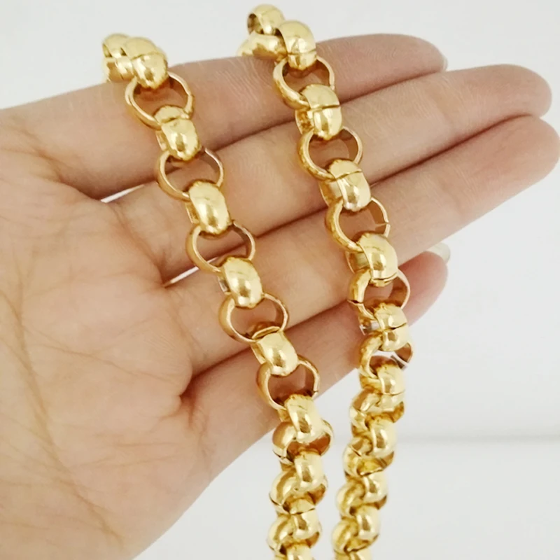 

8MM Hotsale 316L Stainless Steel Silver Color/Gold Handmade Rolo Round Link Chain Mens Womens Necklace Or Bracelet 7-40" Choose