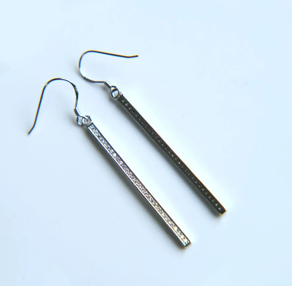 Женские длинные серьги гвоздики из серебра 925 пробы с фианитом|bar earrings|earrings for