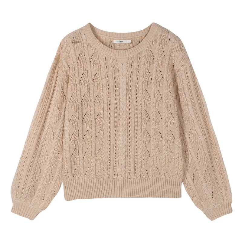 

INMAN Spring Autumn Retro Style Round Collar Lantern Sleeve Short Length Women Pullover Sweater