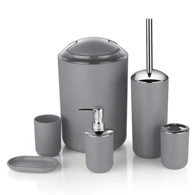 

6-piece bathroom accessory set with a variety of color options. plastic N58A