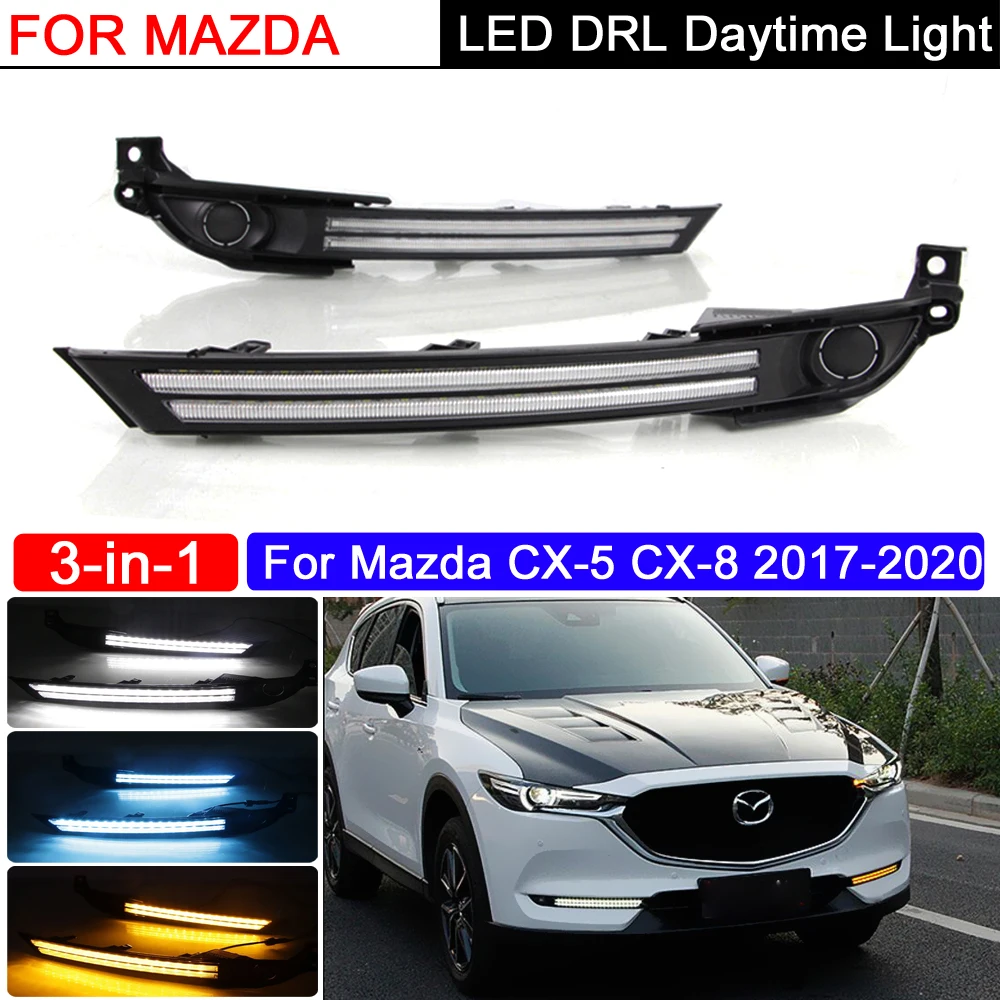 For Mazda CX-8 CX8 CX5 2017 2018 2019 2020 12V LED Daytime Running Light Fog Lam Flowing Turn Signal Relay Waterproof Car DRL