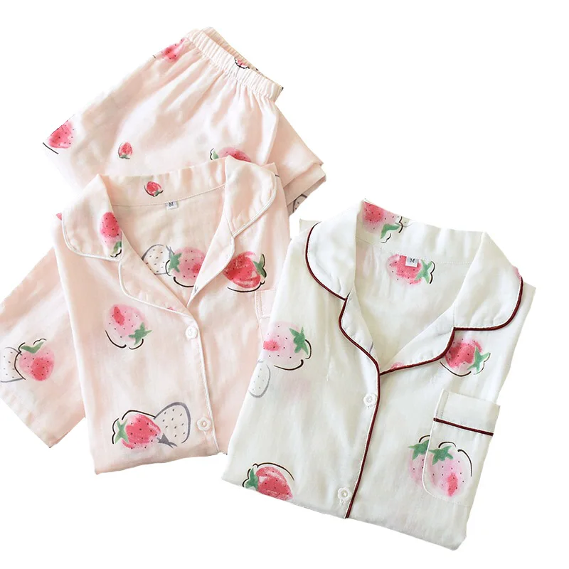 Пижамный комплект из чистого хлопка с рисунком клубники комфортный хлопковой