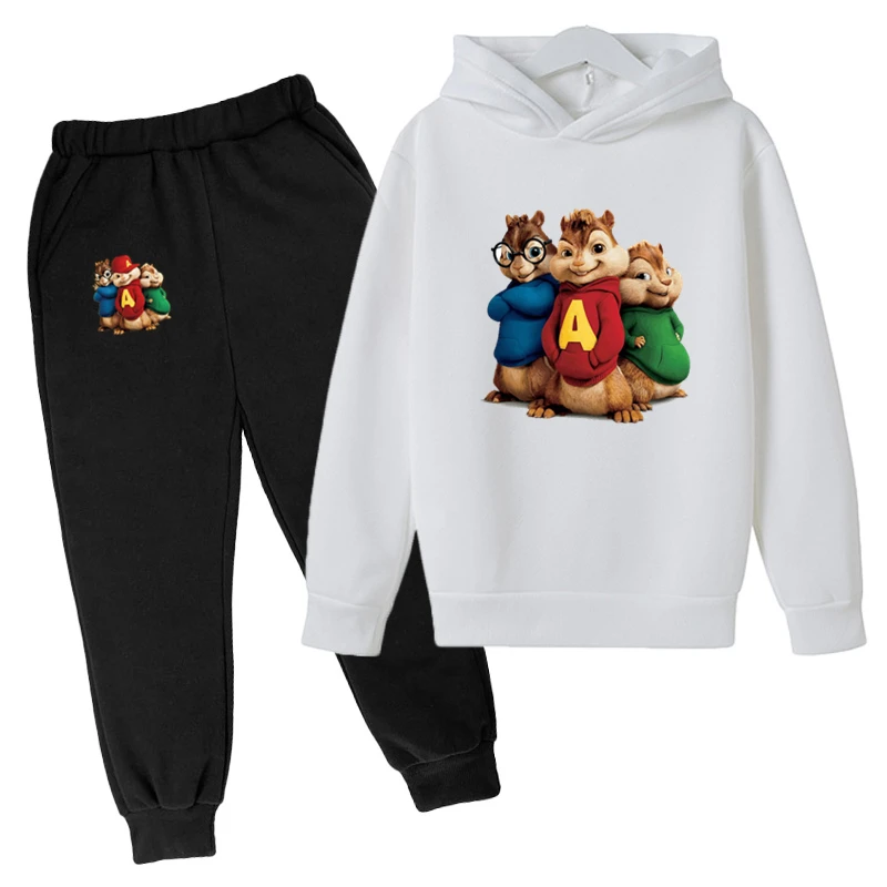 Boy Casual Cute Sets Alvin and the Chipmunks Kids Sportswear Cotton Anime Hoodie Cartoon Suit for Girls Baby Clothes | Мать и ребенок