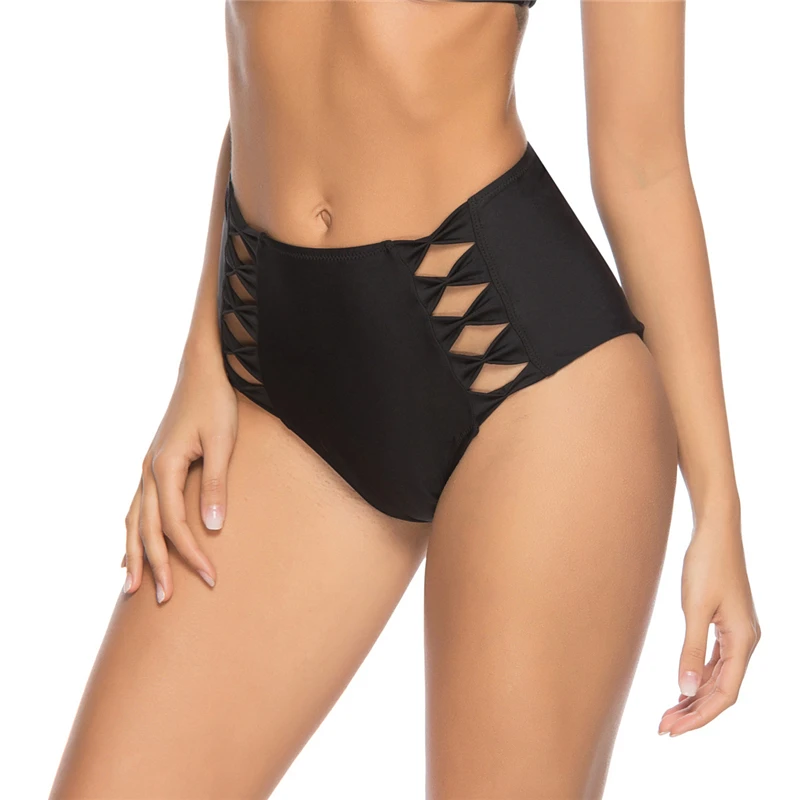 2019 bikini Europe and America sexy split high waist hollowing fast dry elastic swimming trunks for fitness dance |