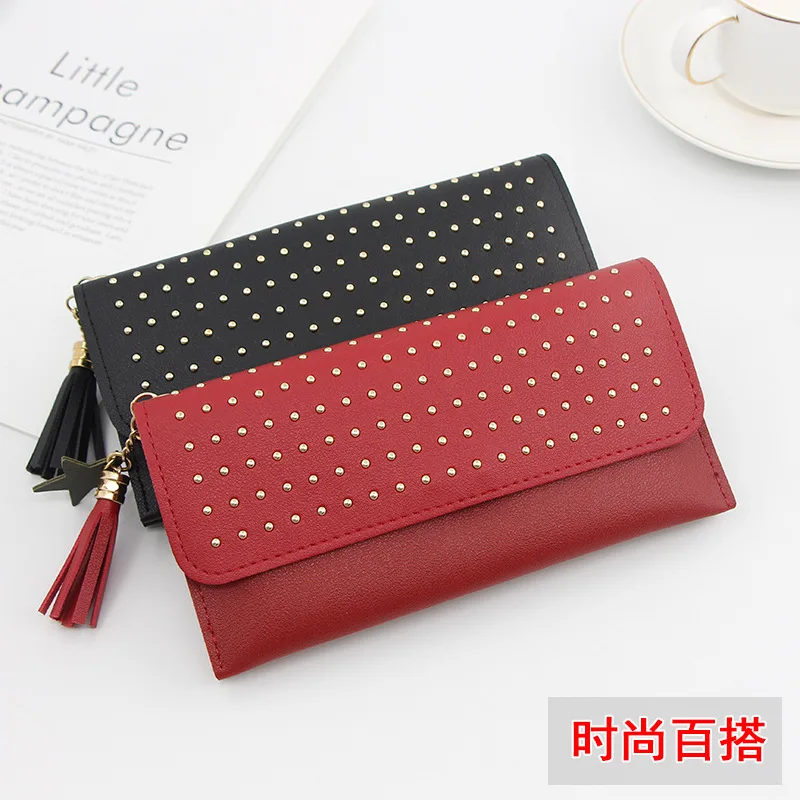 2021 New European and American popular retro simple riveted wallet women's long wallet women's wallet zero wallet  slim wallet