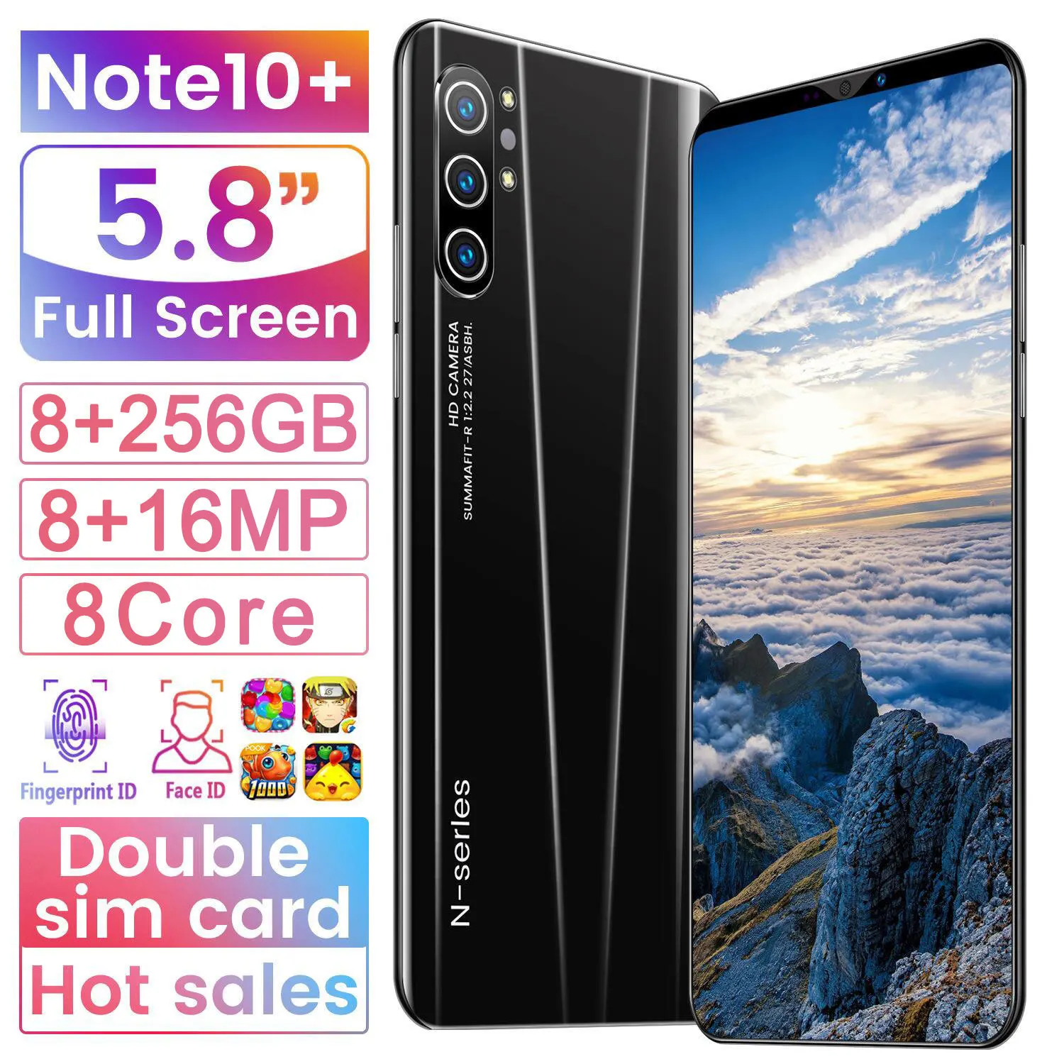 

New Global Edition Note10 +8-256G Android Smart Game 4G 10 core 5.8-inch 4800 mah high pixel battery game face recognition phone