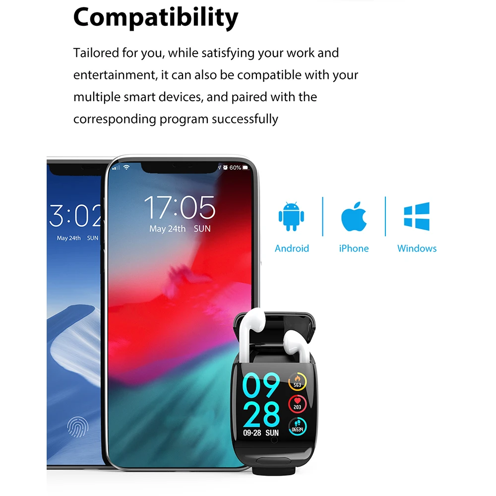 LEMFO Смарт часы браслет для мужчин женщин Bluetooth наушники сердечного ритма крови