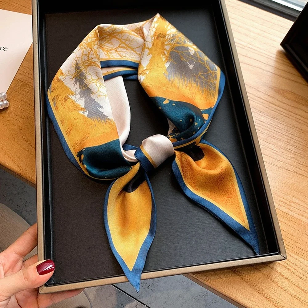 

Designed Oil Painting Sharp Corner Silk Scarf Women's Leaves Double-sided Printed Scarves Luxury Long Scarf for Bag