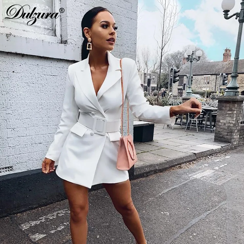 Dulzura 2019 Осень Зима Женское повседневное Блейзер длинное пальто куртка Верхняя