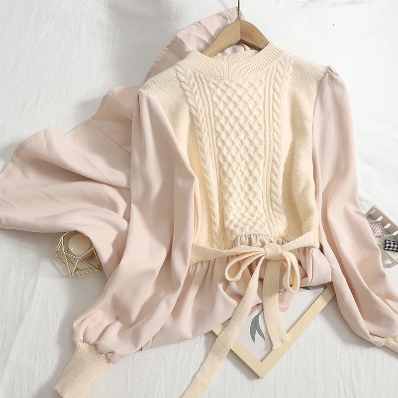 Женское трикотажное платье с круглым вырезом однотонное винтажное вельветовое