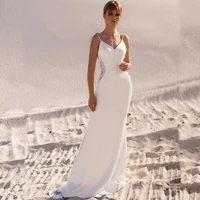 sexy wedding dress new spaghetti strap backless sleeveless mermaid bridal gown white lace appliques robe de mariage custom made