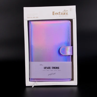 Purple powder D Красочный лазер блокнот, ПУ искусственная кожа путешествия Офис эффективность дневник Ежемесячный план линии блокнот со страницами пряжка дизайн девушки подарочная коробка - Цвет: Purple powder D