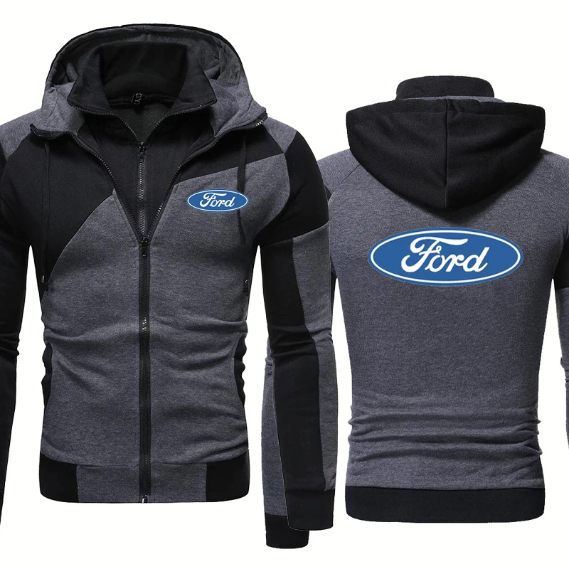 

Высококачественная демисезонная модная мужская толстовка с капюшоном с принтом логотипа автомобиля Ford, спортивная куртка с прострочкой, М...