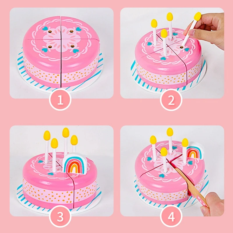

Kids Wooden Pretend Play Cutting Birthday Cake Toys Bakery Play House Simulation Cake Afternoon Tea Kitchen Food Toy Set