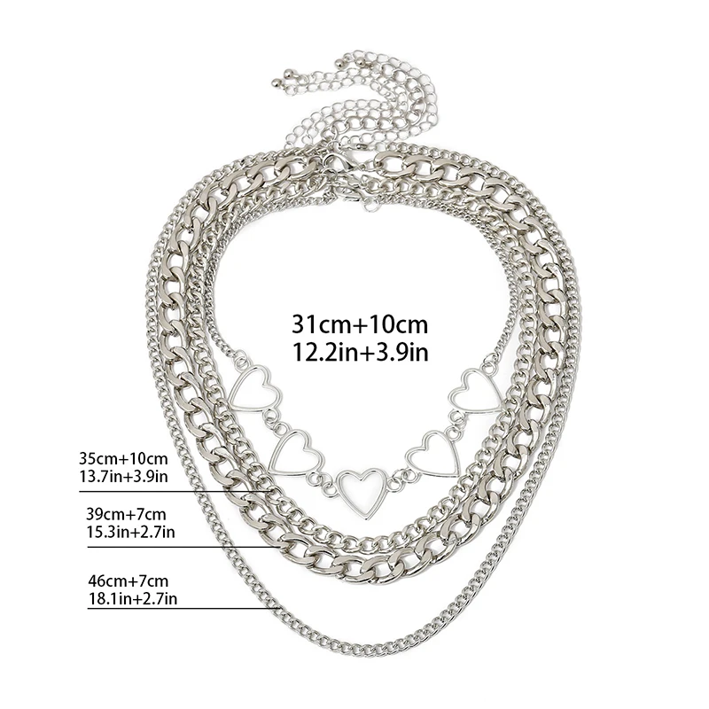 

Multilayer Punk Love Heart Hollow Out Choker Metal Chain Necklace Jewelry Gift