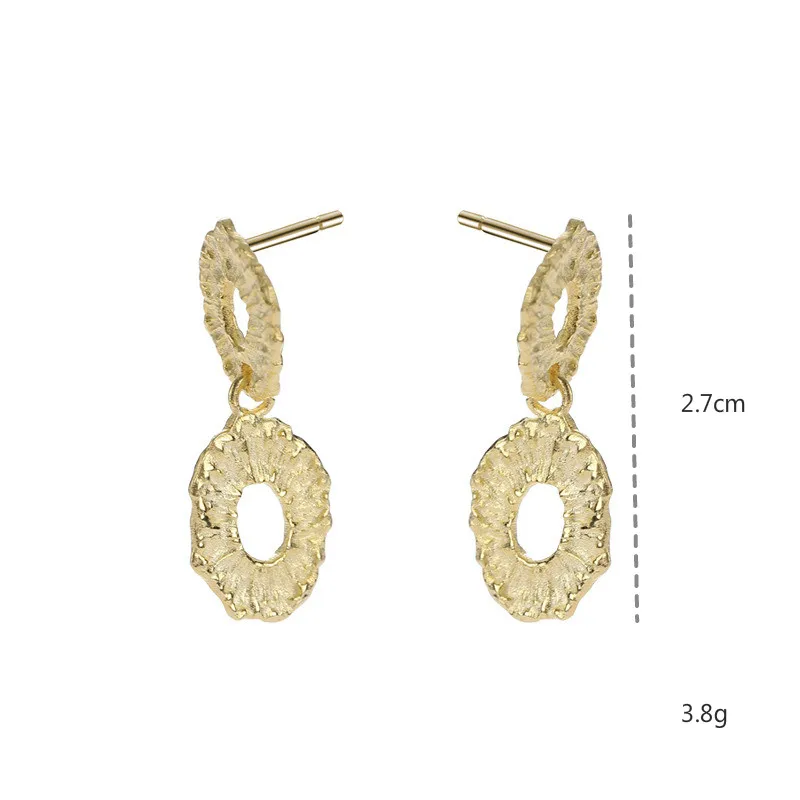 

Irregular Surface Double Circle Gold Drop Earrings For Women Real 925 Sterling Silver Fine Earings Fashion Jewelry Flyleaf