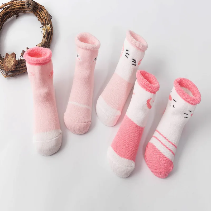 

5 Pairs Cute Newborn Baby Terry Socks Toddler Cotton Autumn Winter Pink Socks Newborn Infant Toddler Infant Clothing Accessories